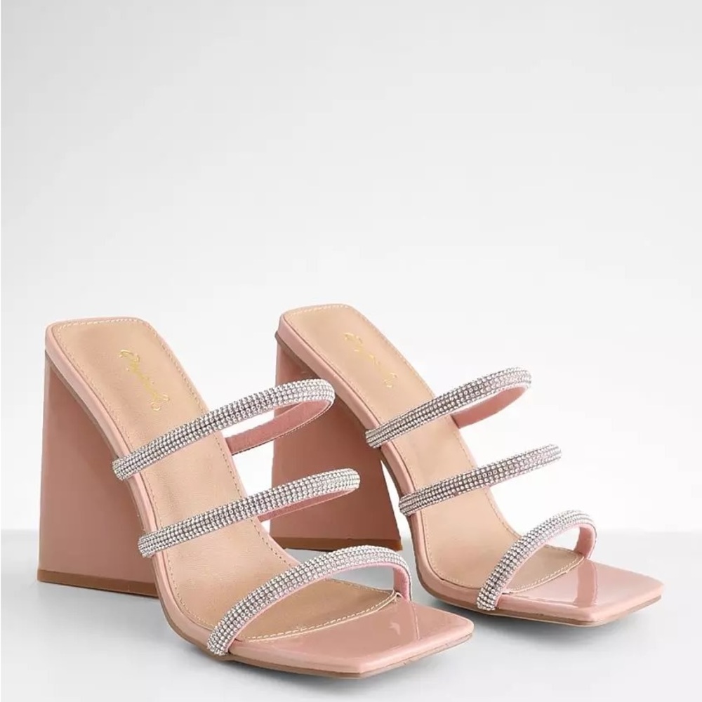 Strappy rhinestone faux leather sandal